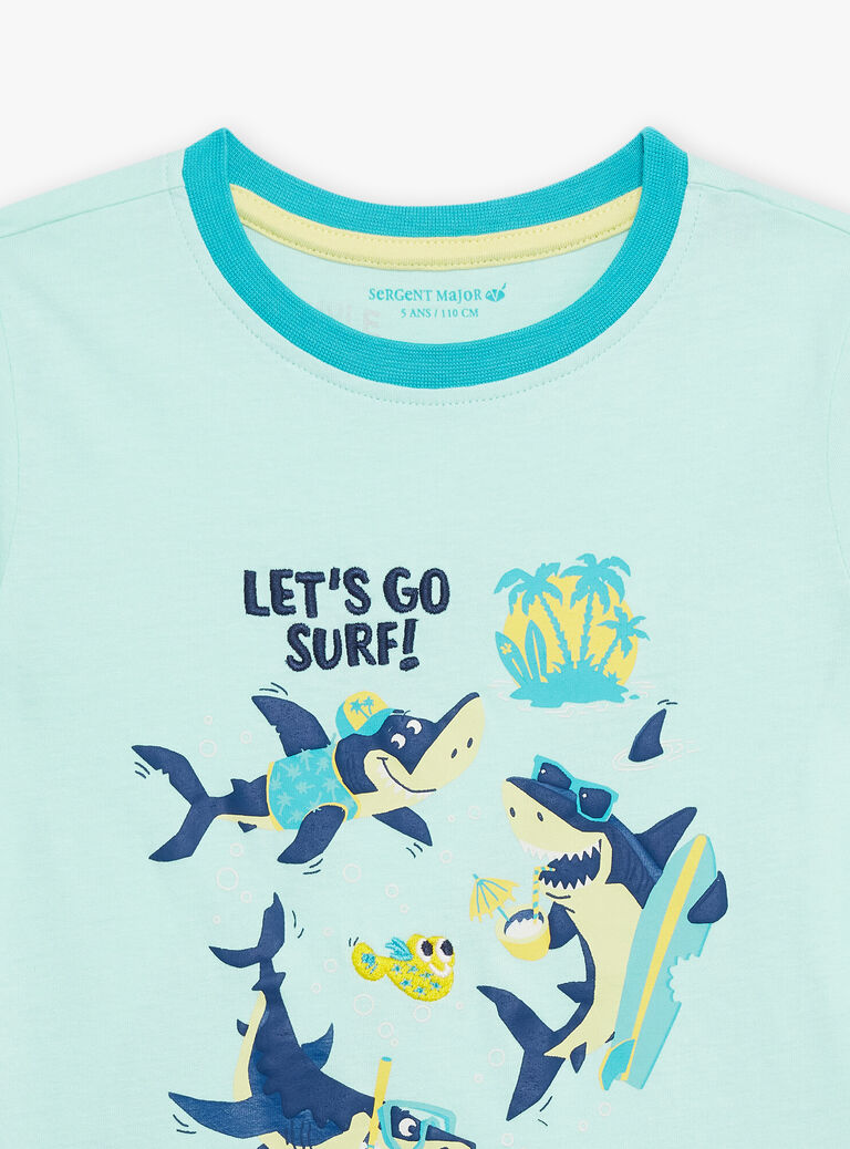 Pyjama turquoise à motifs et imprimé requins