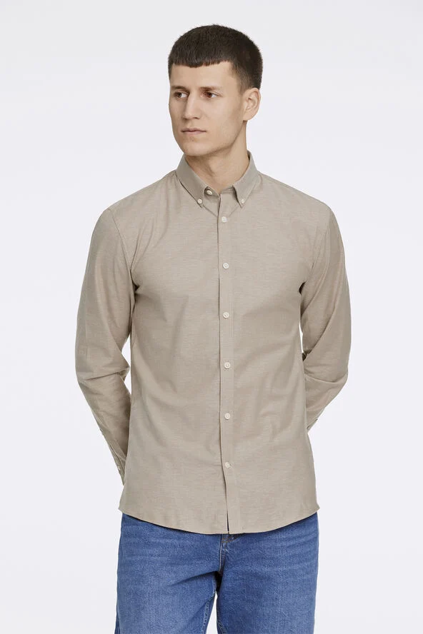 Lindbergh Oxford superflex shirt L/S Lt stone mix