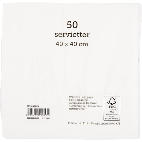 Salling ensfarvede servietter 40x40 cm 50-pak - hvid