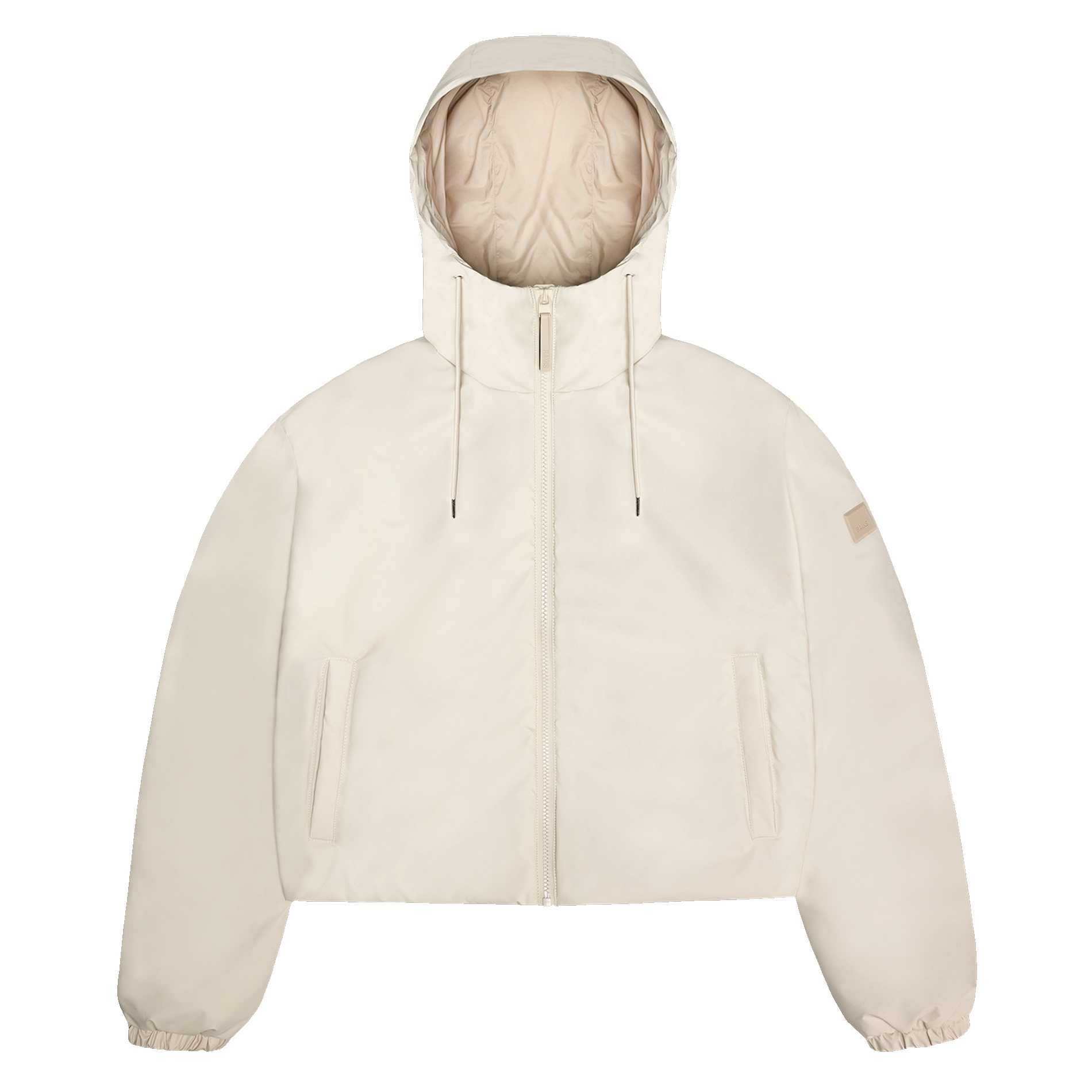 Imperméable court droit col montant à capuche | Beige