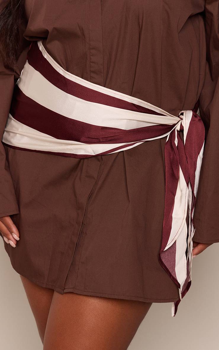 Marron Robe Chemise Grande Taille En Popeline Avec Détail Ceinture Foulard