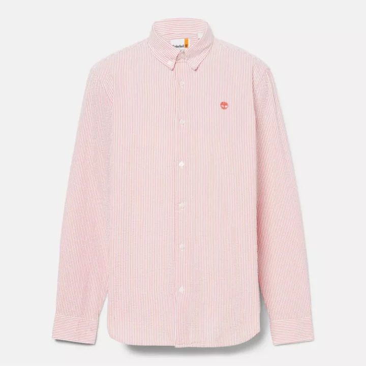 Chemise en seersucker à rayures pour homme en rose