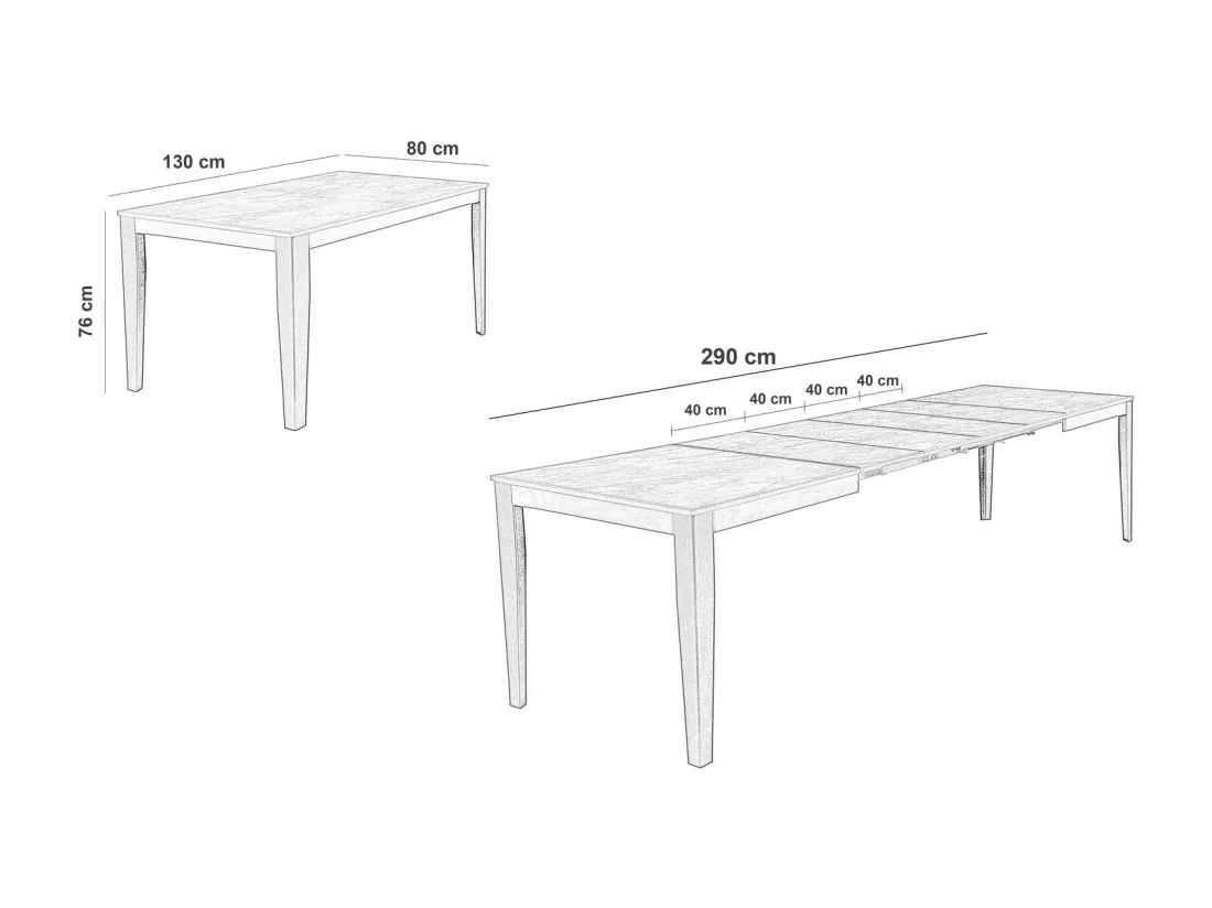 Big Table extensible (130/290 x 80 cm) en Mélamine Blanc