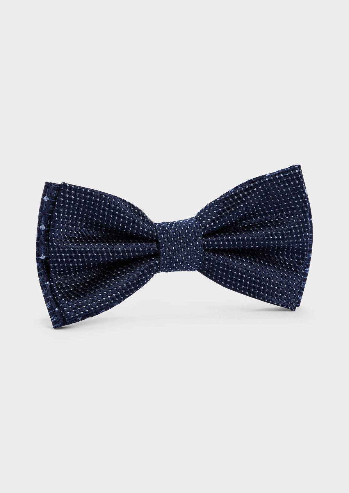 Noeud papillon en soie bleu marine à motif fantaisie blanc