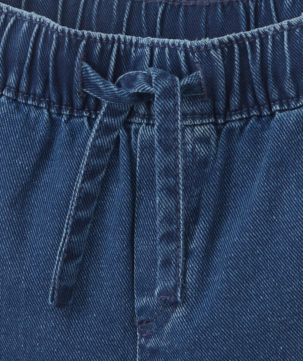 BERMUDA CARGO GARÇON EN COTON EFFET DENIM BLEU MARINE LESS WATER