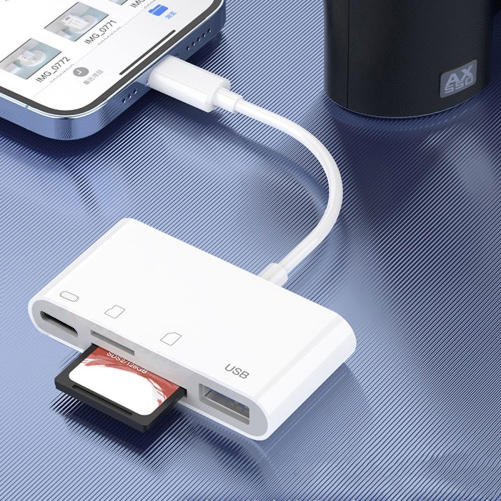 USB C auf USB A Kamera Adapter   SD / Micro SD Kartenlesegerät / USB C Ladeanschluss (PD/27W) - Weiss