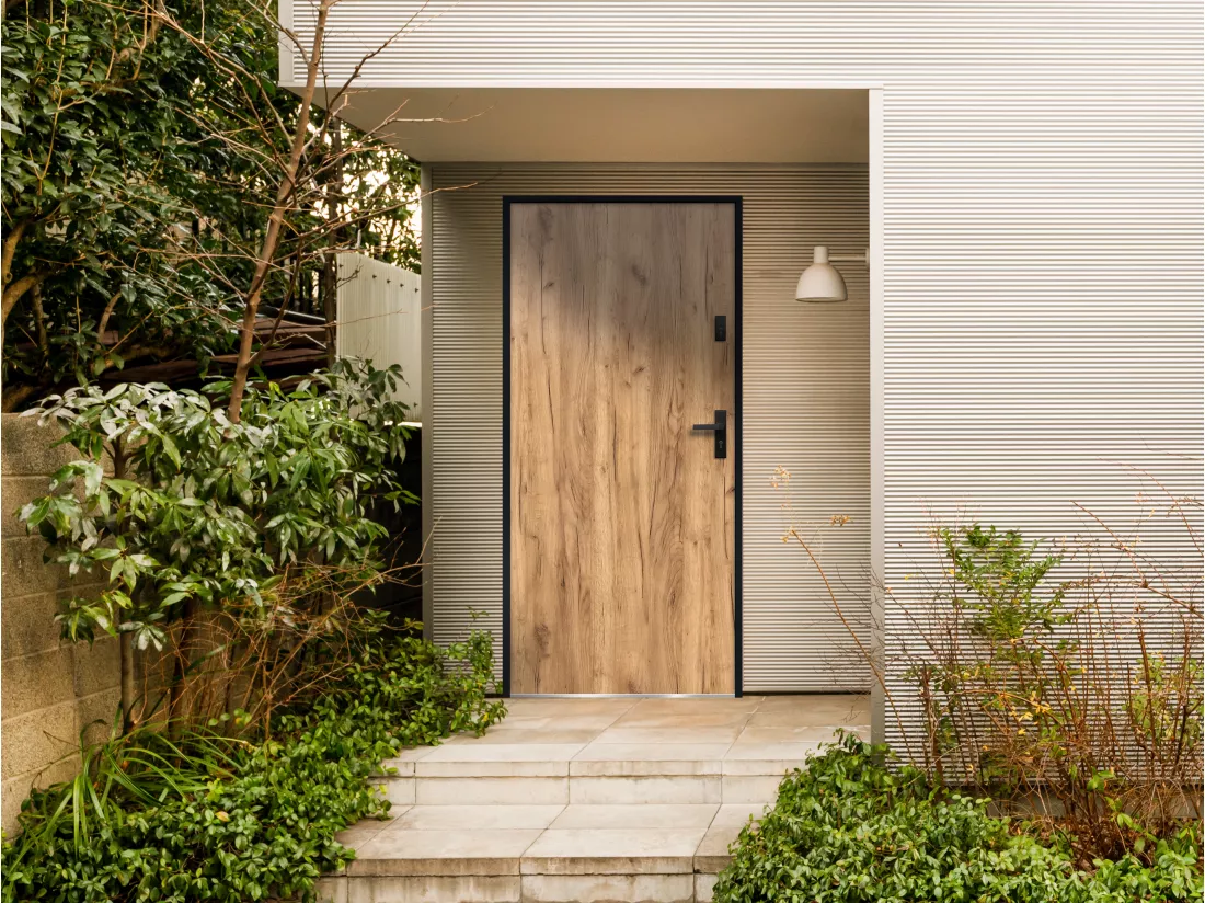 Porte d'entrée en acier pleine H207 x L100 cm effet chêne - poussant gauche - AGUEDA