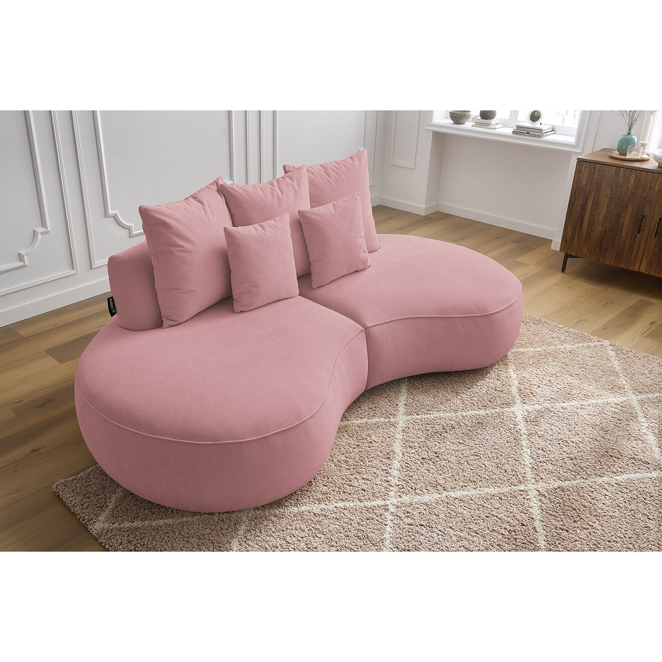 Bobochic Canapé droit fixe 3 places saint-germain tissu texturé rose - 260x145x92 cm
