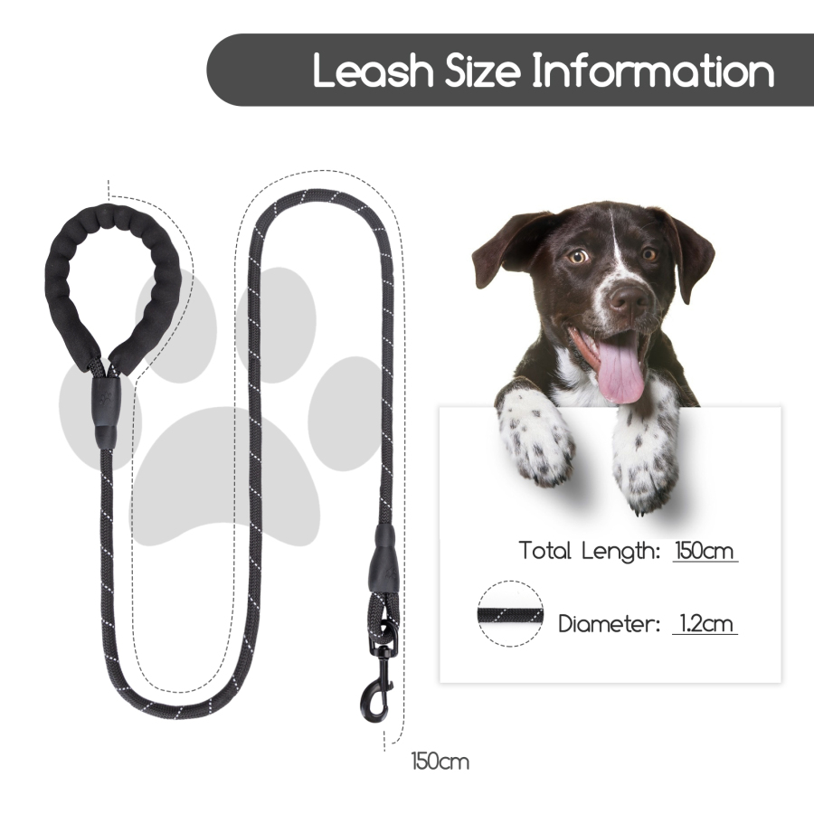 Guia refletora Nobleza de 1,5 m para cães, extensível, em couro e nylon, com acolchoamento confortável, ideal para treinamento de corrida.