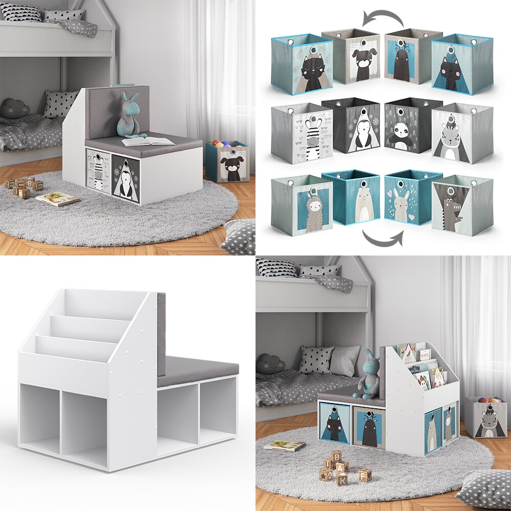 VICCO Kinderregal ONIX mit Sitzbank 6 Faltboxen Kindersitzbank Kinderzimmerregal