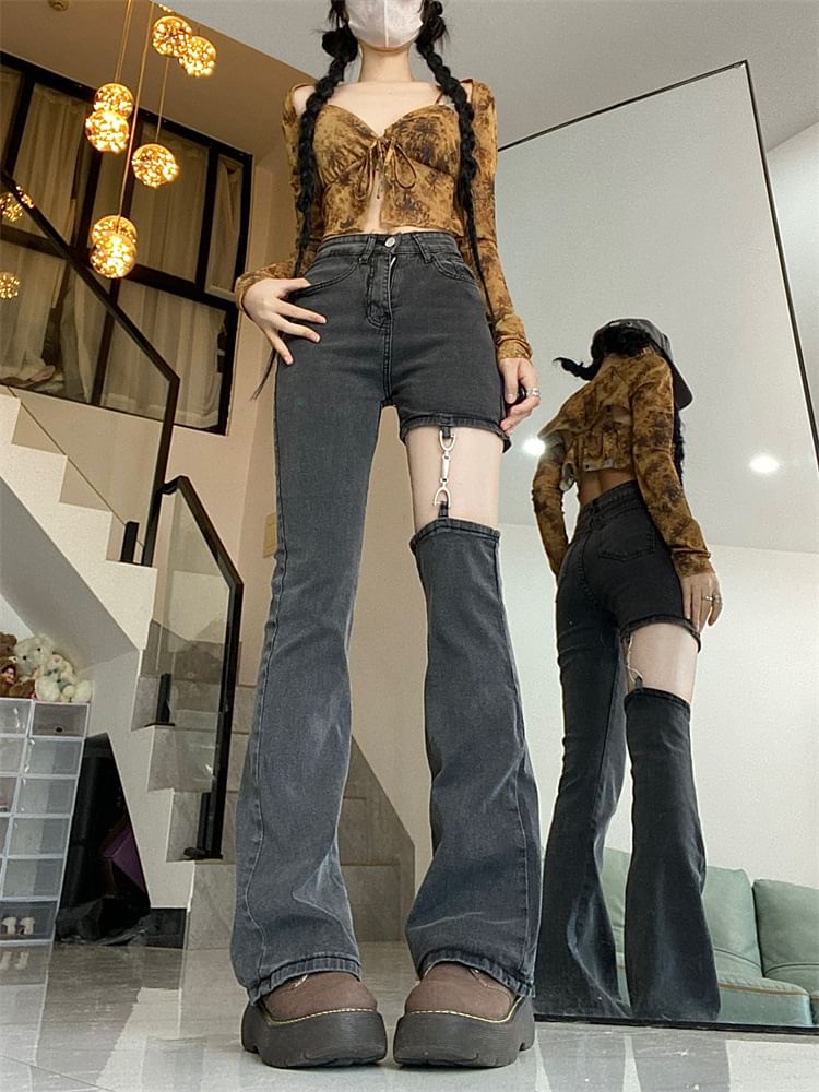Kenning - Bootcut jeans met uitgesneden taille en middelhoge taille