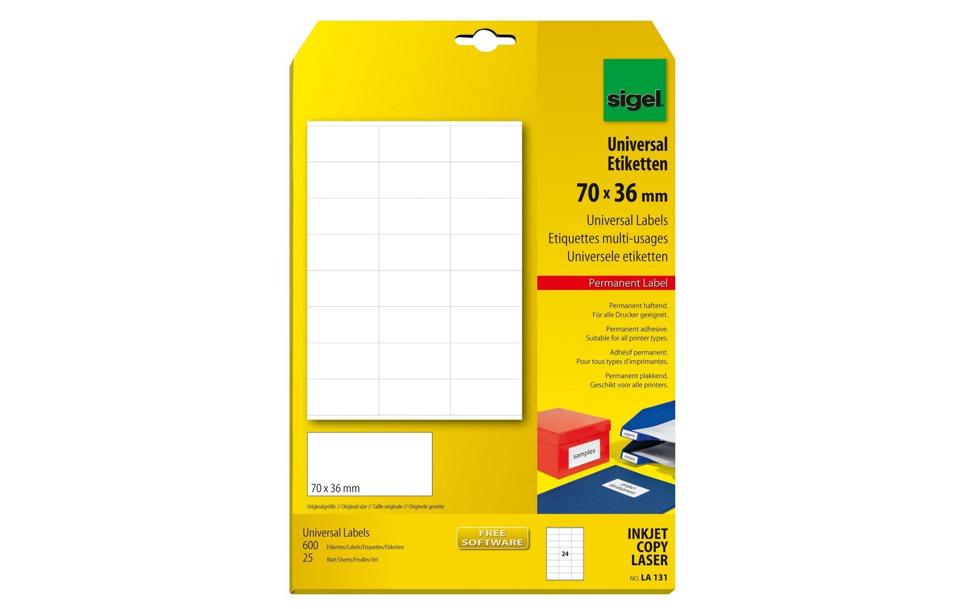 Universal-Etiketten 70 x 3.6 cm, 25 Blatt, WeissPersonalisierbare Etiketten ideal für Büro & Handel