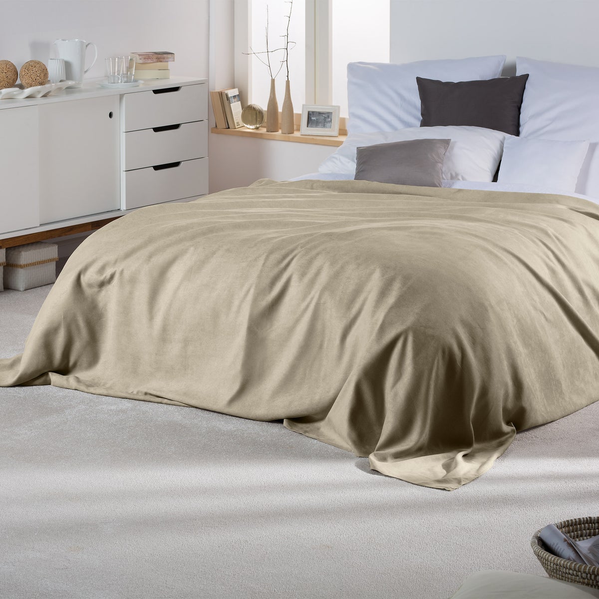 Beautissu Romantica bedsprei, suède look, 210x280cm, naturel
