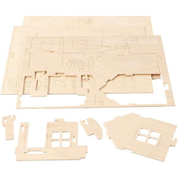 3D Konstruksjonsfigur, Hus med terrasse, str. 19x17,5x15, 1 stk.