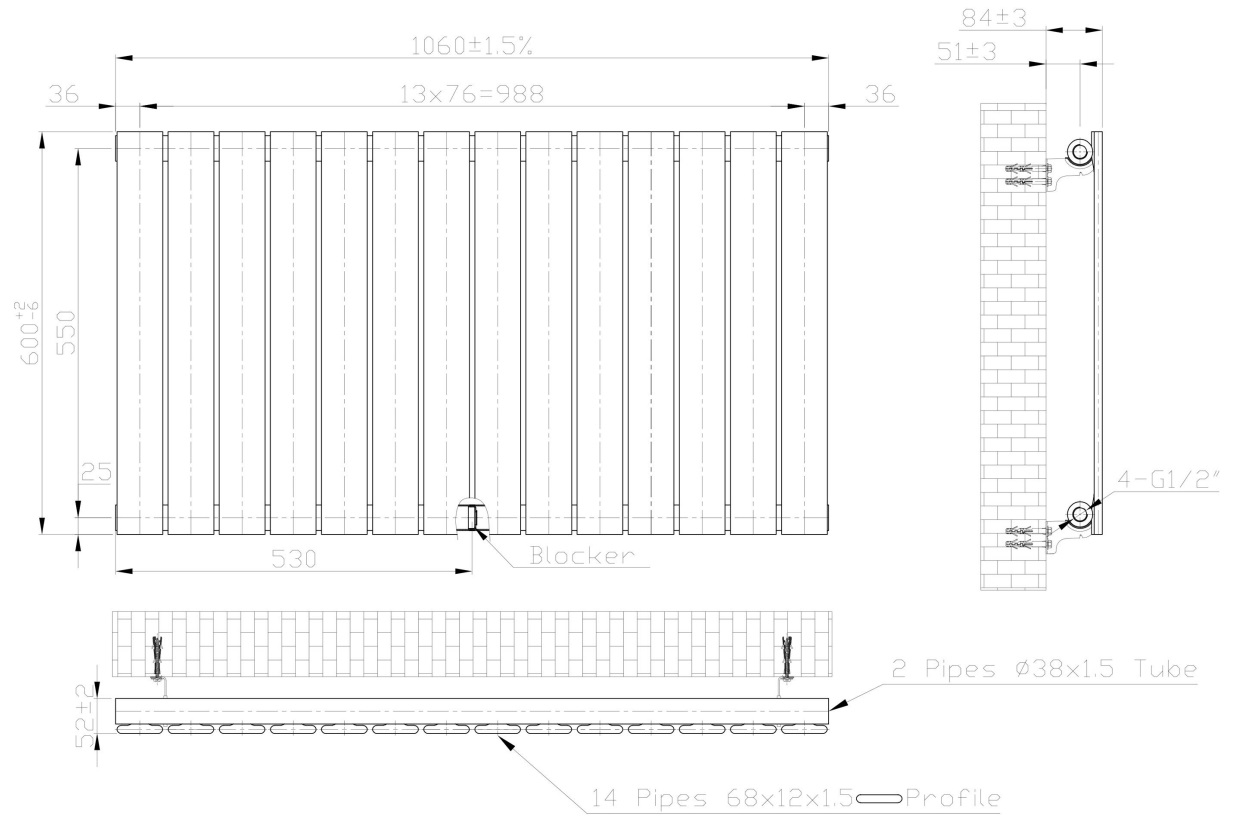 Eastbrook Warrington paneelradiator type 10 105x60cm 927W zwart mat