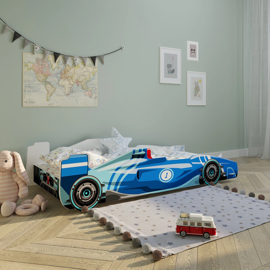 Kids Collective Autobett Kinderbett Jugendbett 80x160 mit Rausfallschutz | Spielbett blau mit Matratze