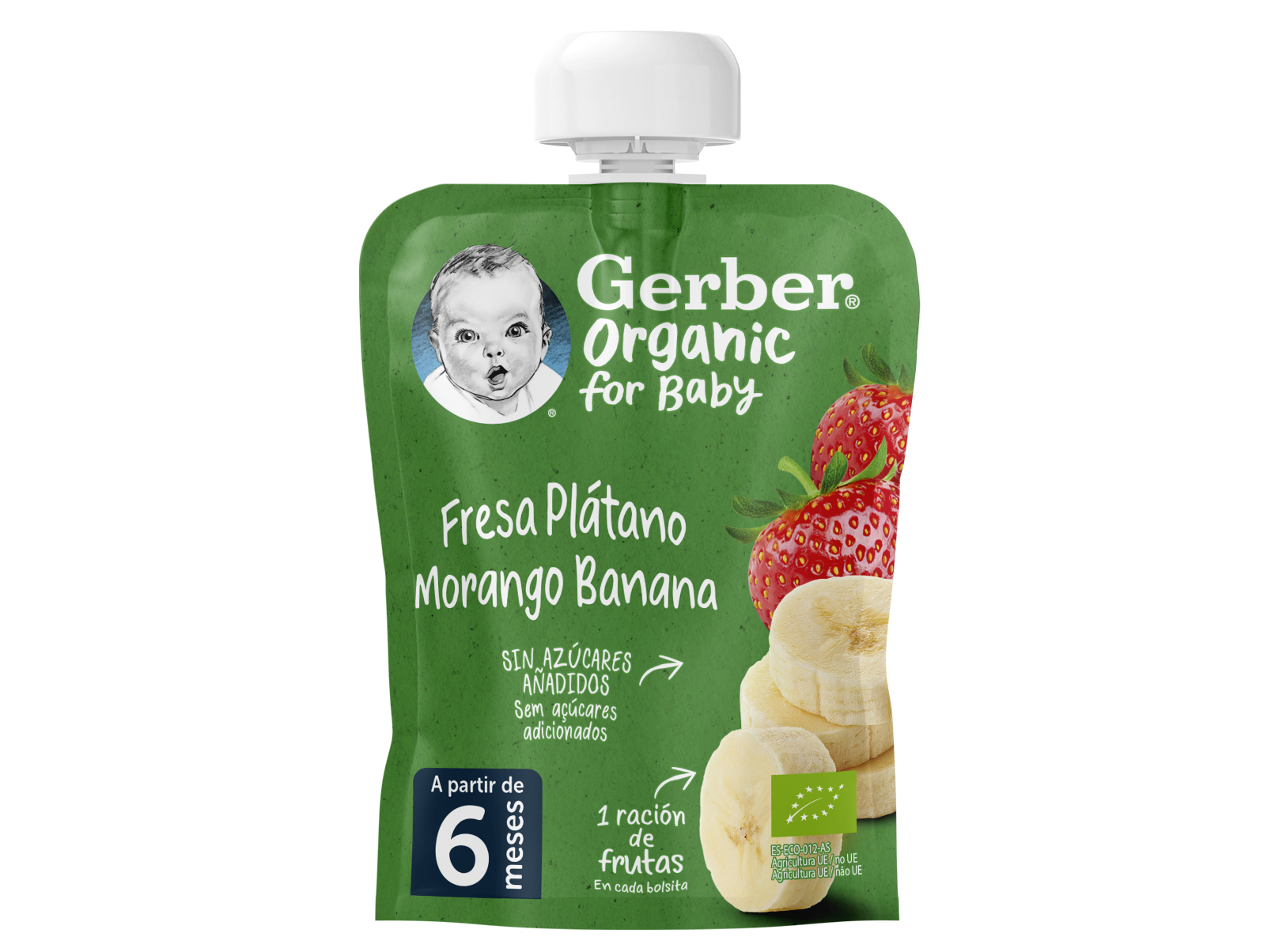 SAQUETA FRUTA GERBER BIO MORANGO BANANA 90G