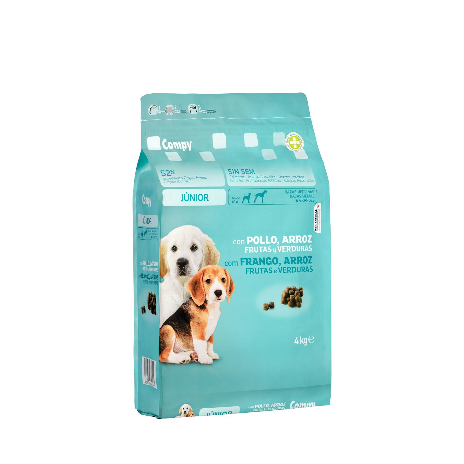 Croquettes pour chien Compy Junior au poulet, riz, fruits et légumes