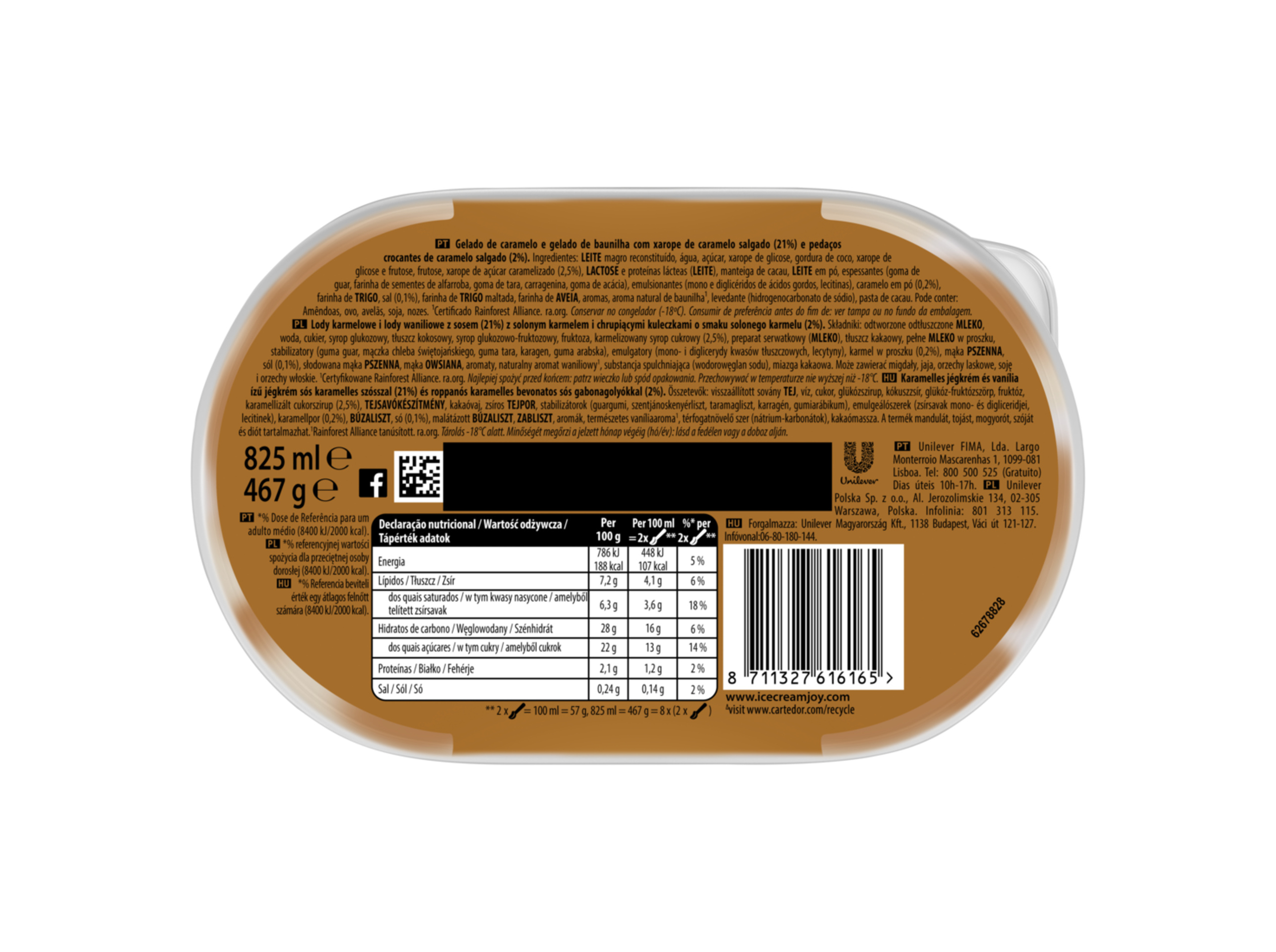 GELADO CARTE D'OR SALTED CARAMEL 825ML