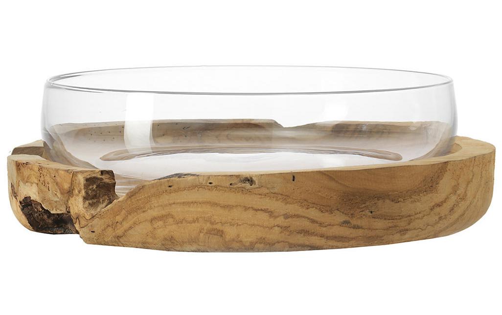 Schale Terra 39 cm, 1 Stück, Transparent<br>Schale mit Teaksockel