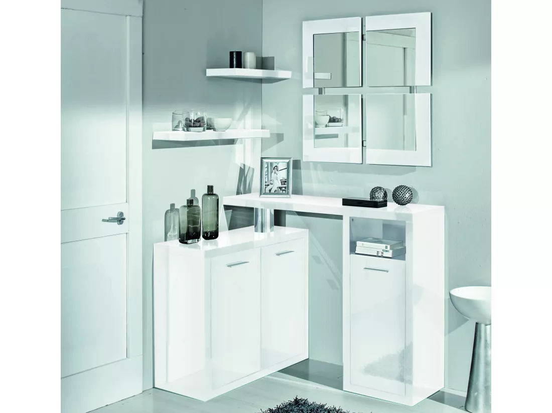 Ensemble meuble d'entrée bois brillant blanc Vado 172cm