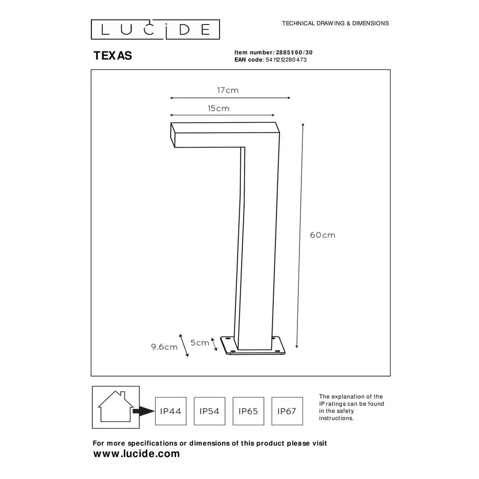 Lucide TEXAS Sokkellamp - Antraciet