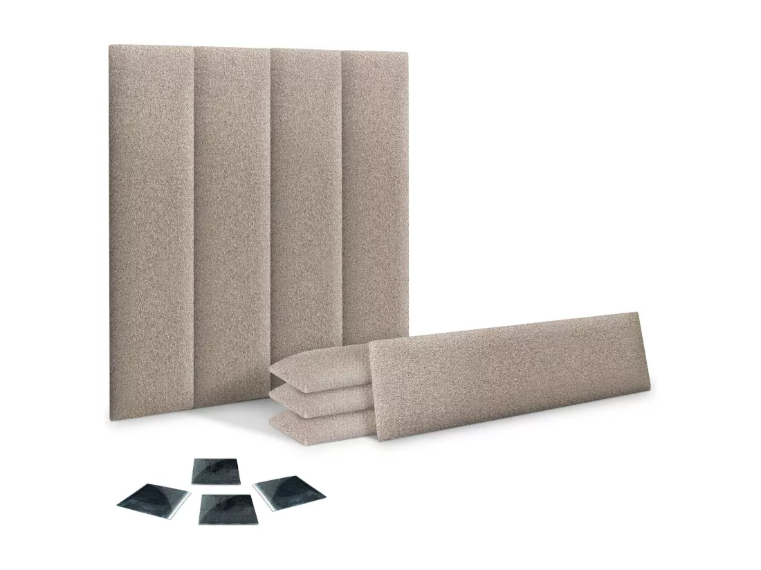 DHOME Lot de 8 Panneaux Rembourrés en Tissu Aqualine Autocollants pour Mur Acoustiques Absorbants Protection contre les Chocs (Sable, 60x20cm, x8)