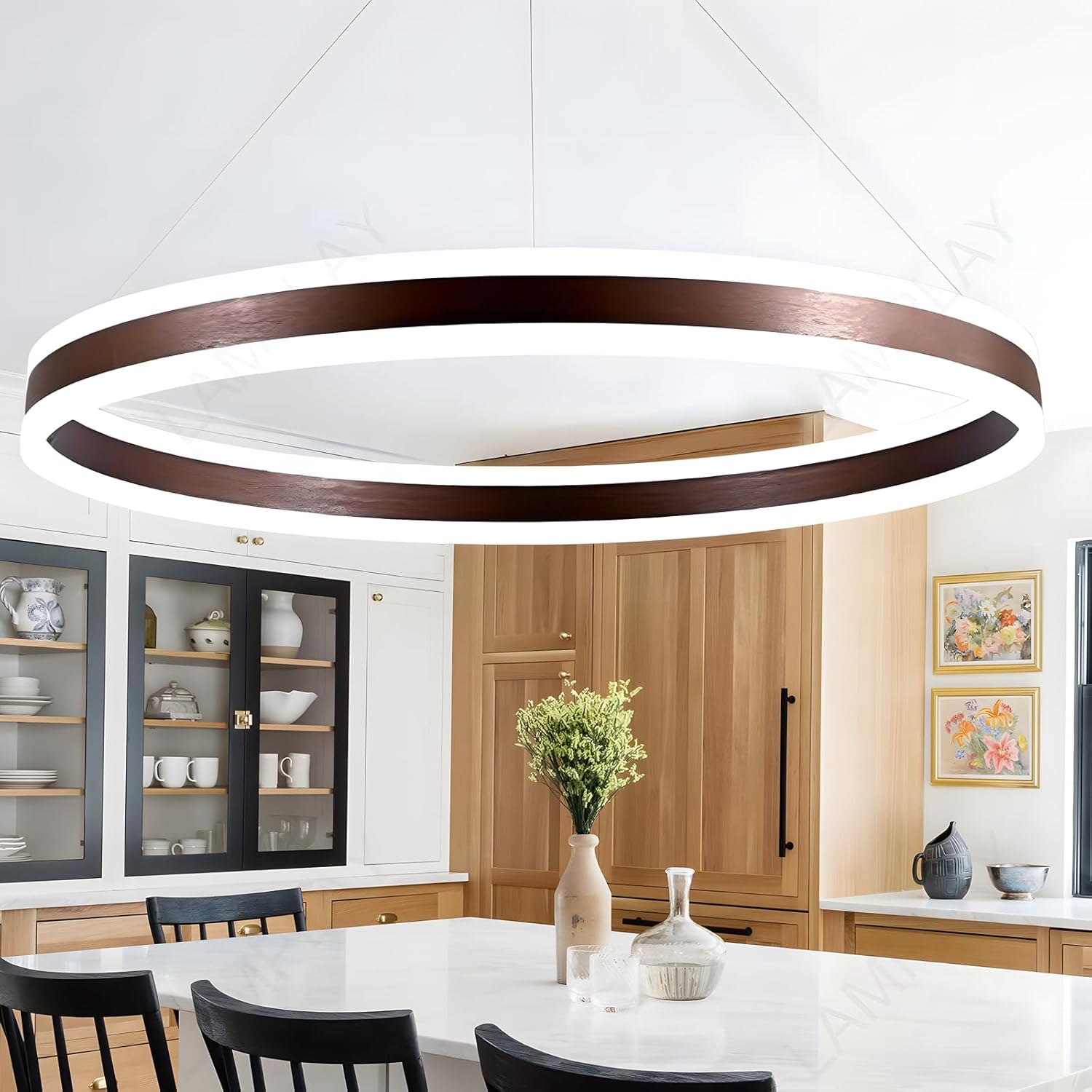 Runde Moderne LED-Pendelleuchte, 1 Braun Ring-Kronleuchter, Dimmbar Mit Fernbedienung 3000K-6000K Deckenleuchte, Höhenverstellbar, Foyer, Wohnzimmer, Schlafzimmer, Esszimmer(Ø100cm)