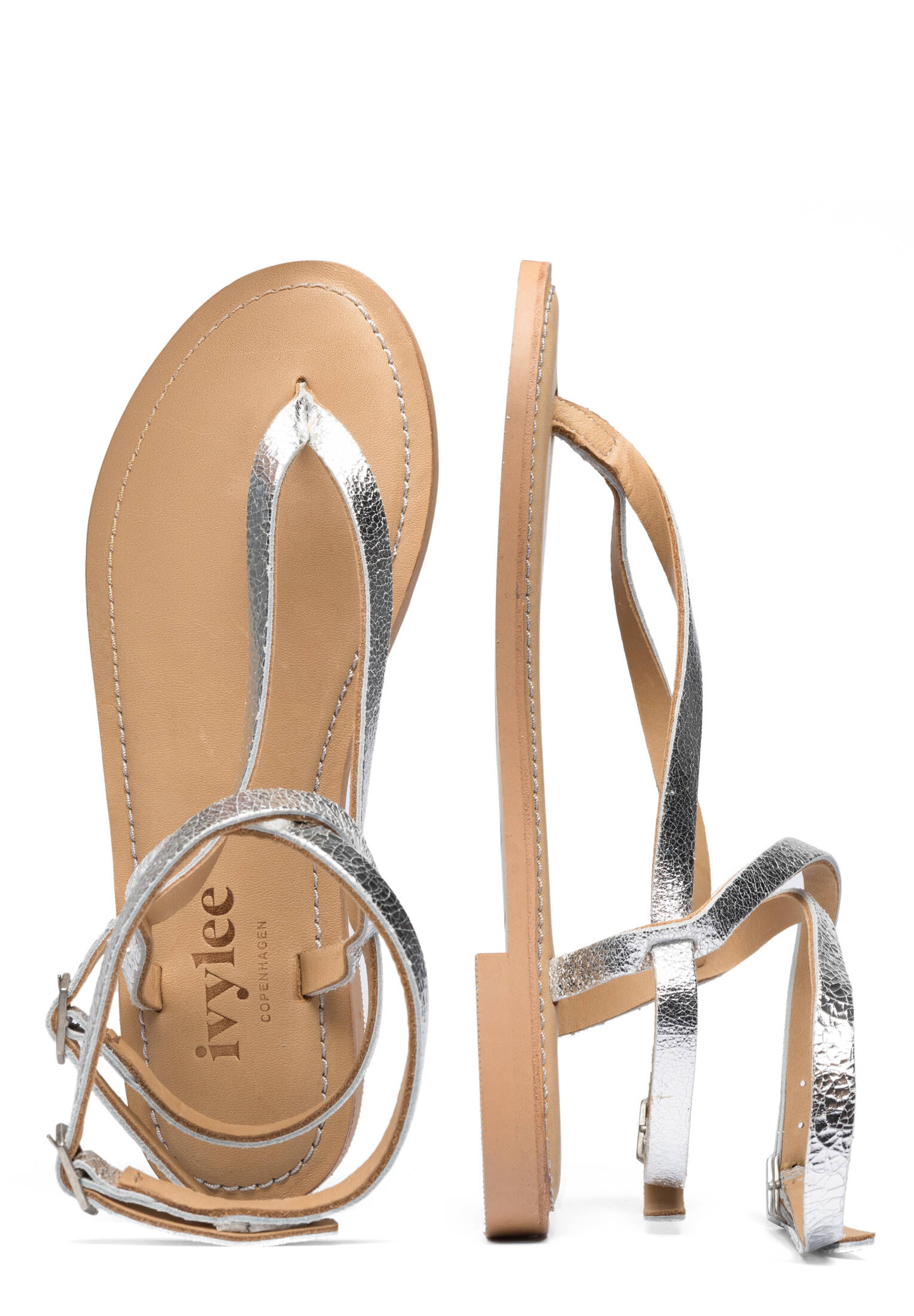 Ivylee Copenhagen| Damen Sandalen Olive Cracked Metallic