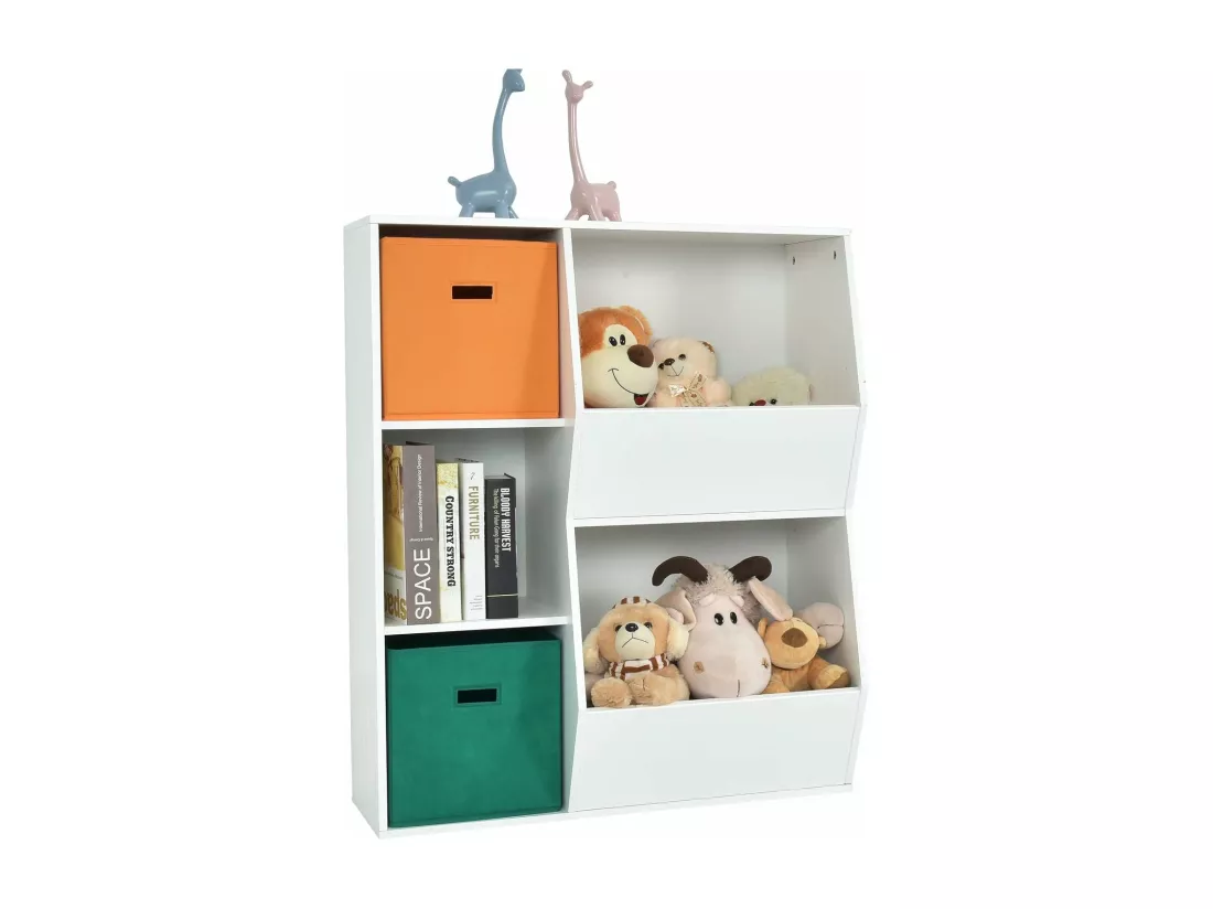 Placard de rangement pour jouets avec 2 paniers, 3 cubes, 77 x 35 x 93 cm blanc