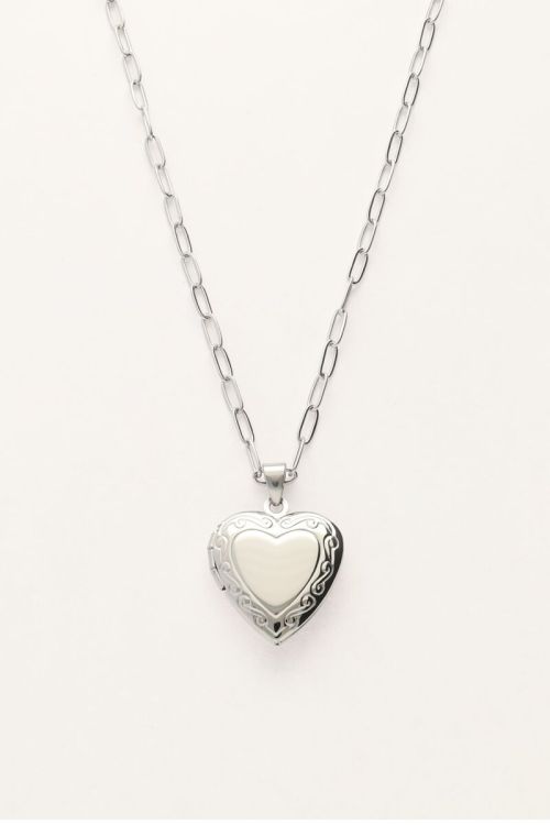 Vintage schakelketting met hart medaillon