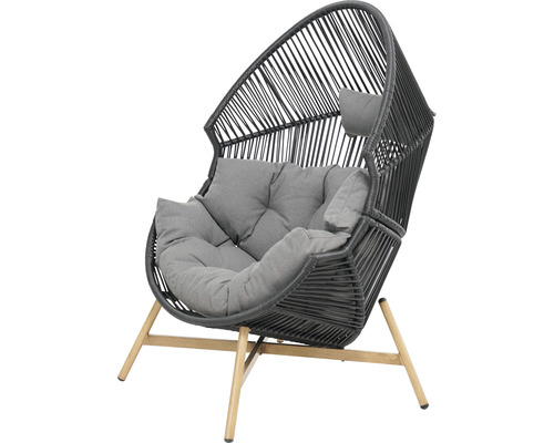 Garden Place Nadja tuinstoel in touwdesign inclusief zitkussen 98 x 100 x 142cm antraciet