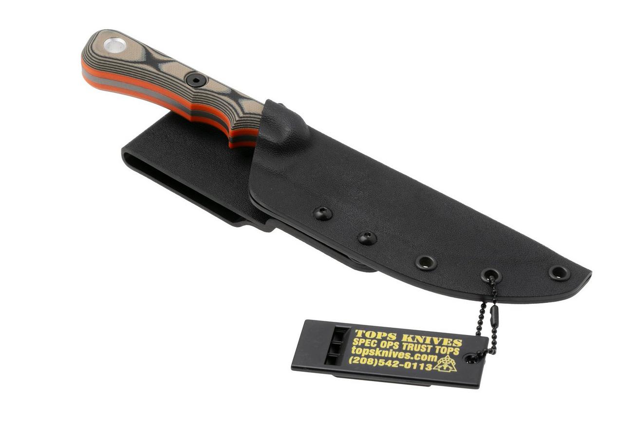 TOPS Knives Muley Skinner MSKIN-01, 154CM Tumble Finish, Tan Black G10, jachtmes, Leo Espinoza design