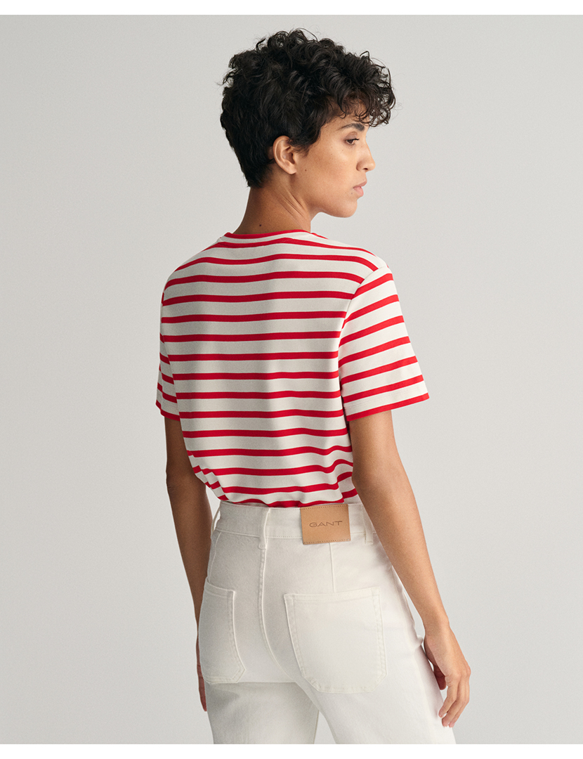 Red and White Striped Women's T-Shirt