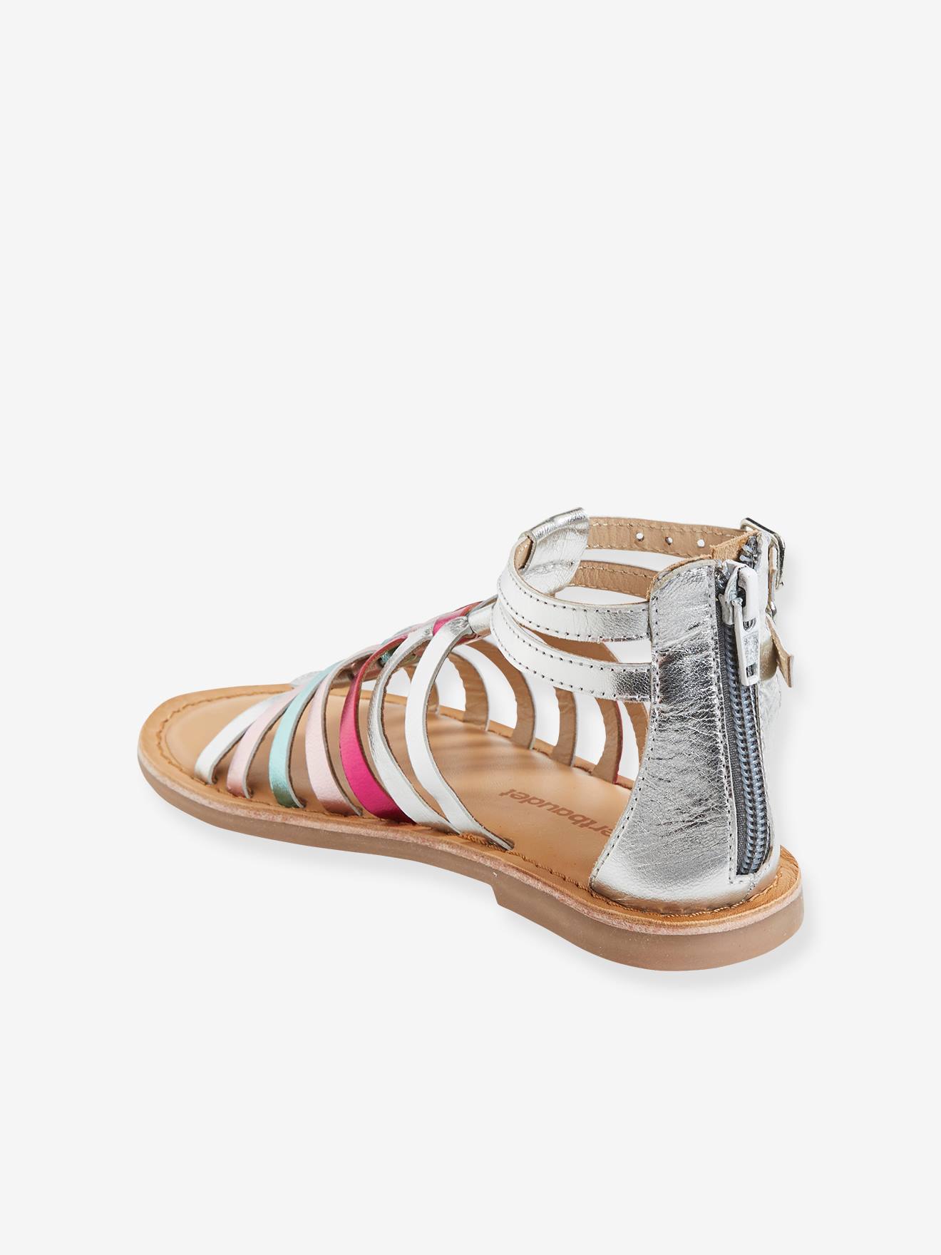 Sandálias de couro estilo alpargata para meninas, cinza metálico médio