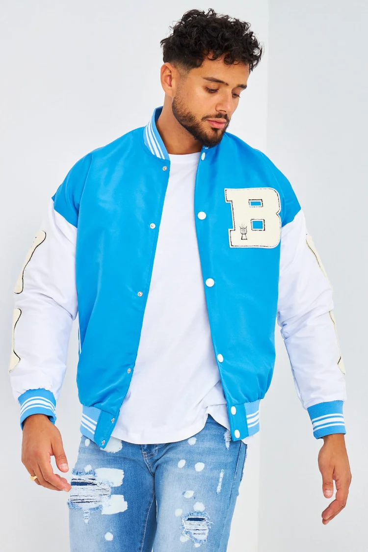 Bomber bleu à manches blanches brodé 