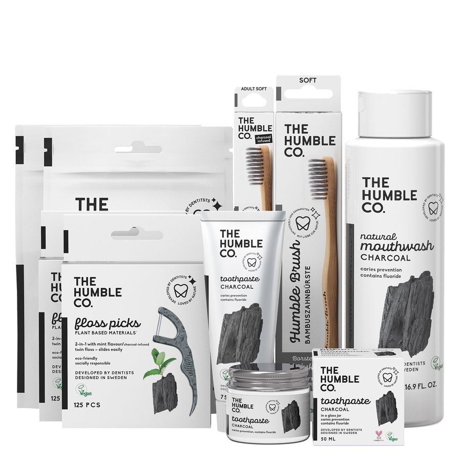 The Humble Co Dental Floss Picks Charcoal Grip Handle 50pcs