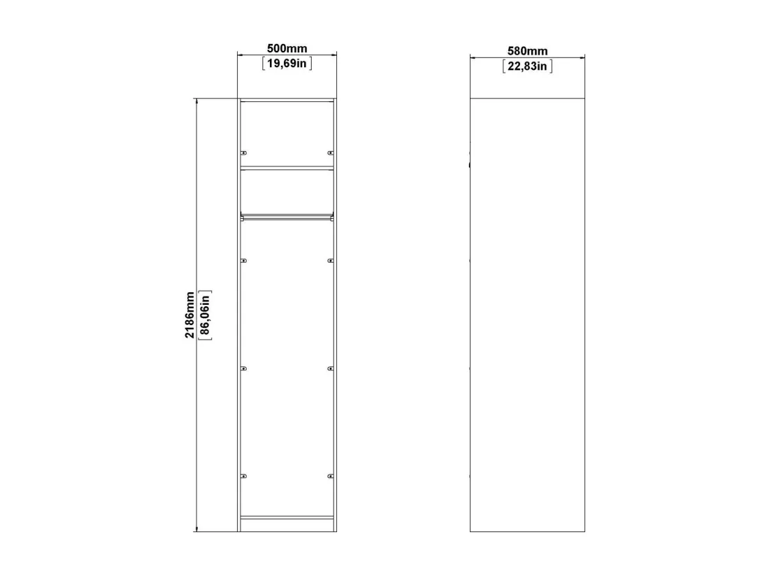 Grande Garde-robe Dquarant, Meubles de chambre, Penderie de plain-pied, Placard à vêtements, 58x50 h219 cm, Blanc