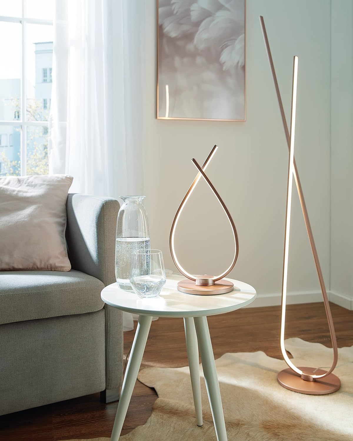 EGLO LED Stehlampe Palozza, 1 flammige Stehleuchte, Standleuchte aus Aluminium und Kunststoff, Wohnzimmerlampe in Roségold, Weiß, Lampe mit Schalter