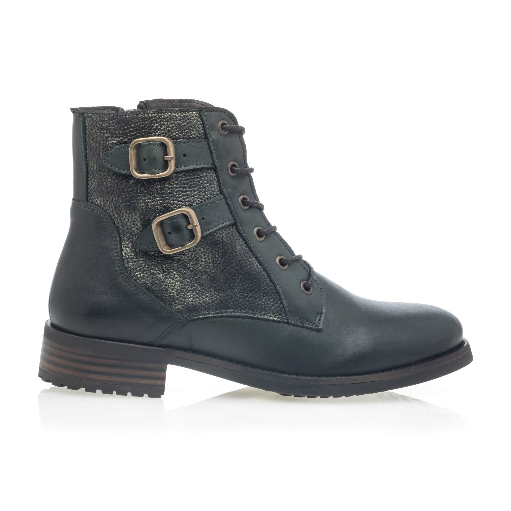 Bottines à lacets Femme en cuir kaki