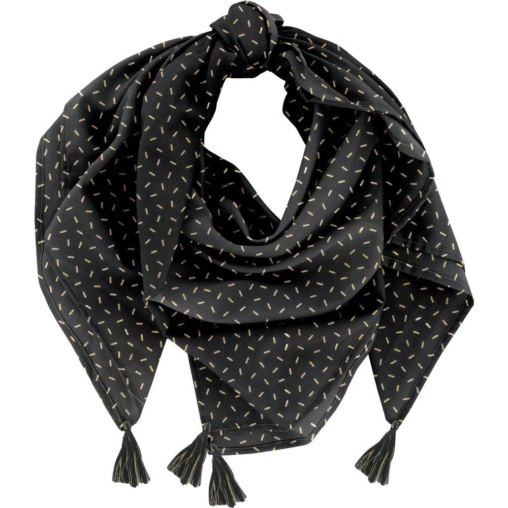Foulard Pompon Paille Dorée Noir