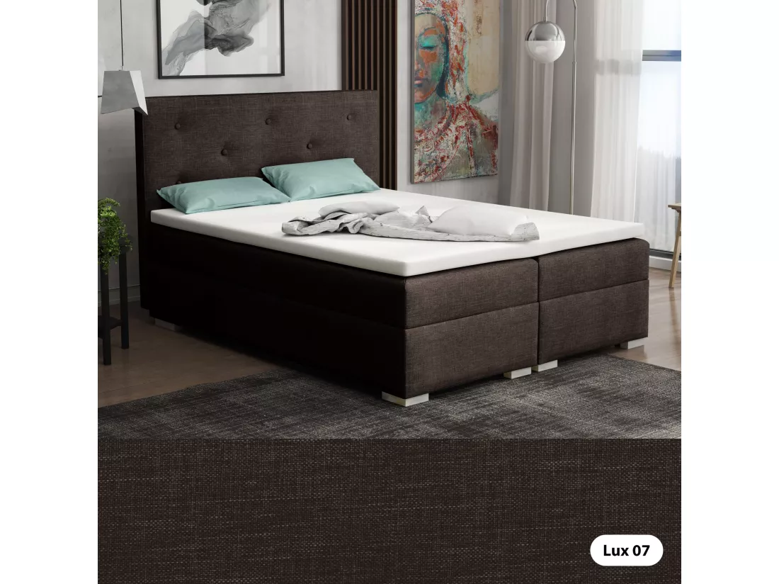Lit Boxspring avec tiroirs de lit, Coffre de lit Topper Atlanta 140x200 cm, Lux 07 (Marron foncé)