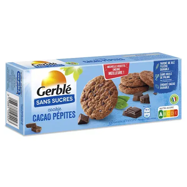 Biscoitos com gotas de chocolate e cacau sem açúcar Gerblé 130g