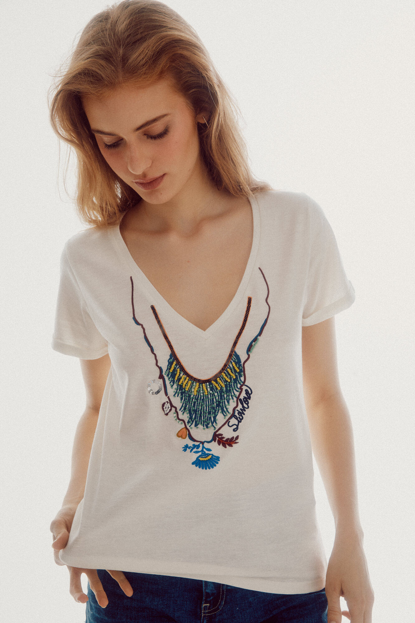 Camiseta de manga curta com estampa posicionada - Branca