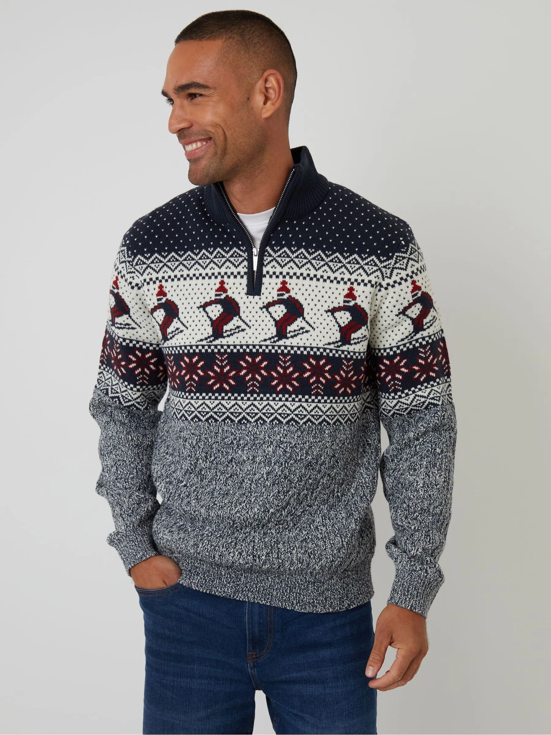 Threadbare Ski Fairisle kabelgebreide trui met korte rits