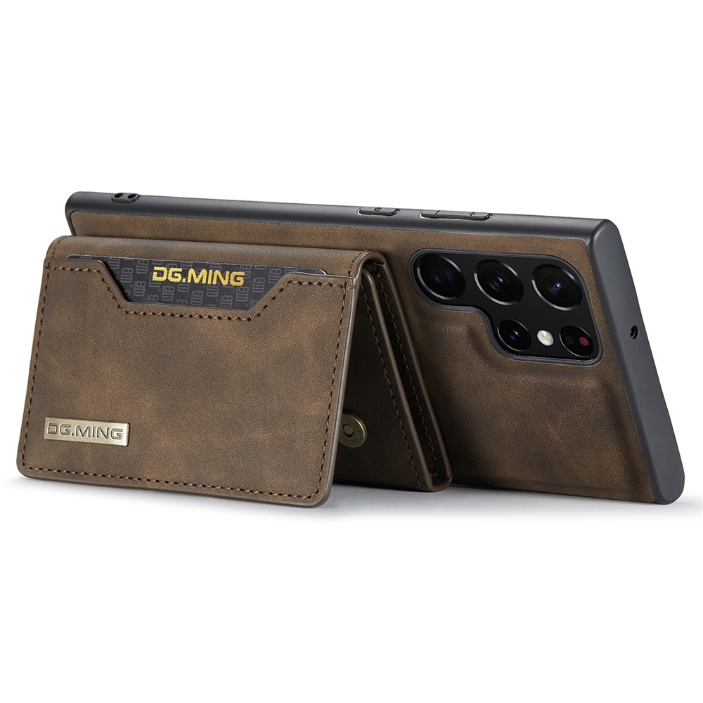 2in1 Samsung Galaxy S24 Ultra Leder Hülle Wallet   Magnetisches Kreditkartenfach - Dunkelbraun