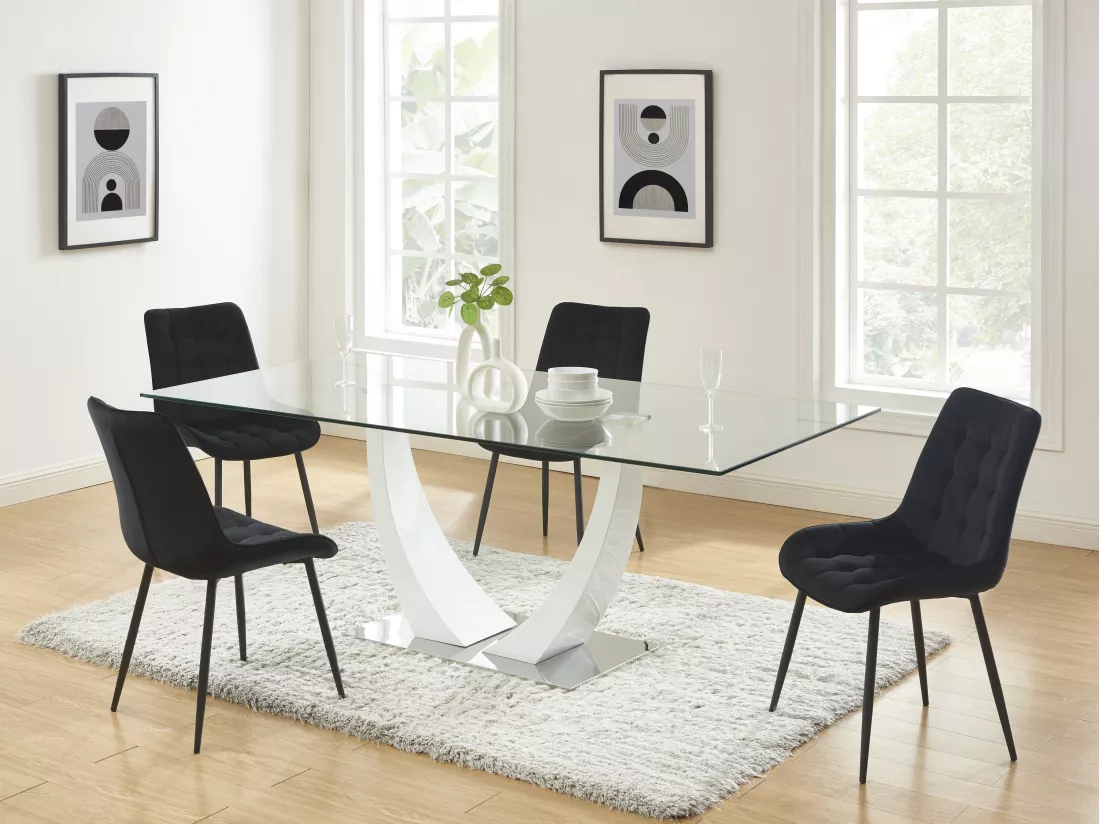 Lot de 2 chaises matelassées - Velours et métal - Noir - OLLUA