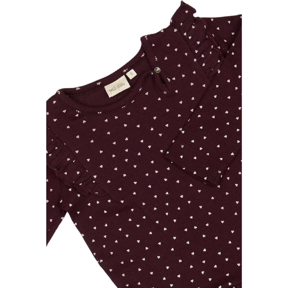Køb Petit Piao Dark Grape/White Kjole L/S Flæse Modal Heart