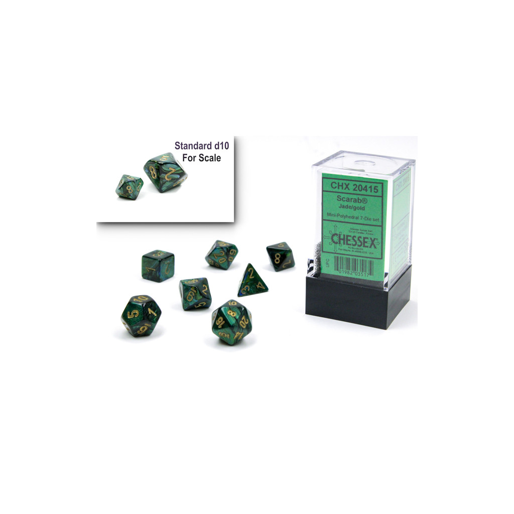 Set de 7 Mini Dés JDR Chessex : Scarab Jade / Gold