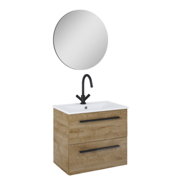 Atlantic Stella Badkamermeubelset met Spiegel en Witte Wastafel 60 cm Canela Eiken